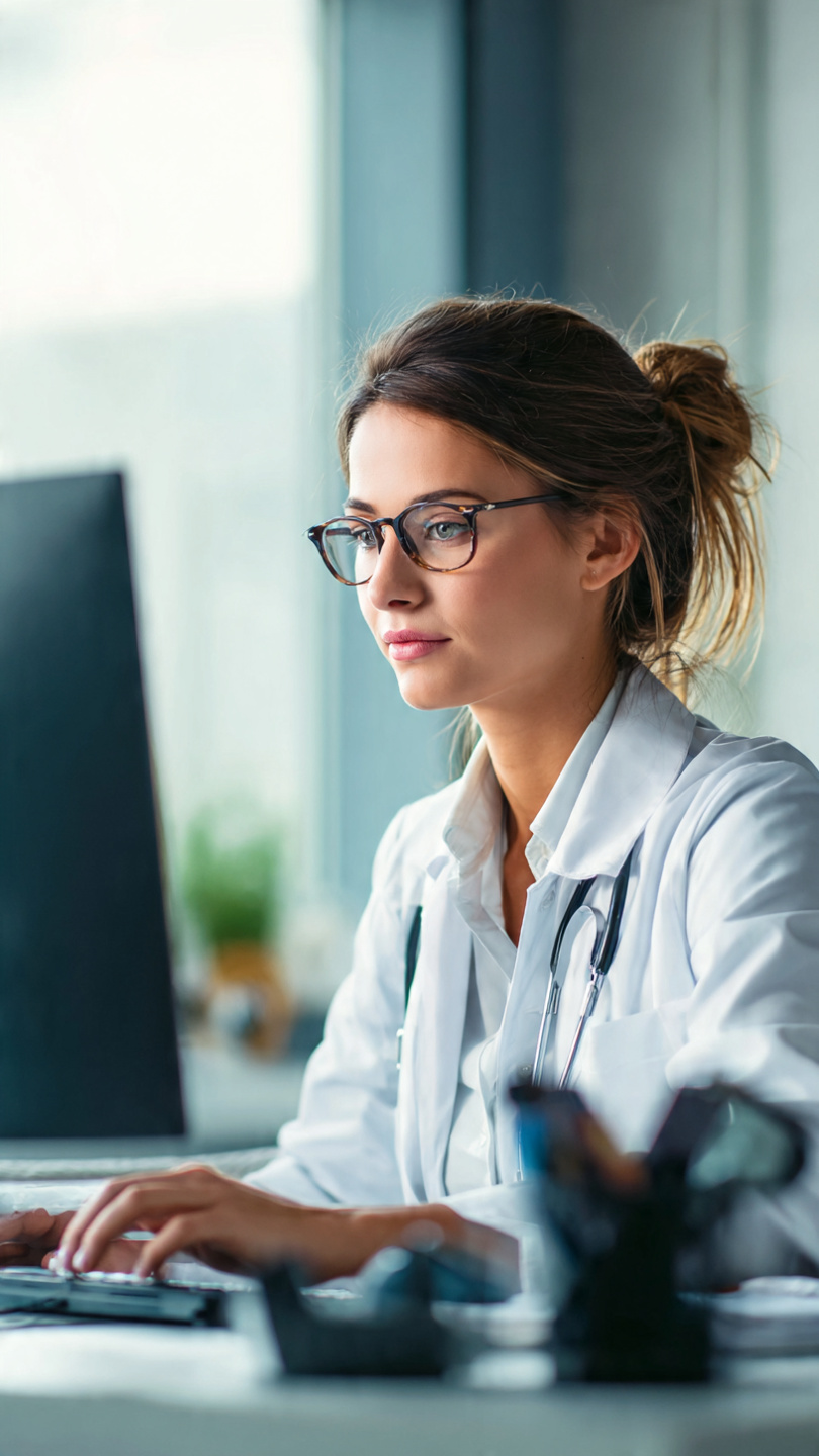 medical billing specialist reviewing insurance claims on